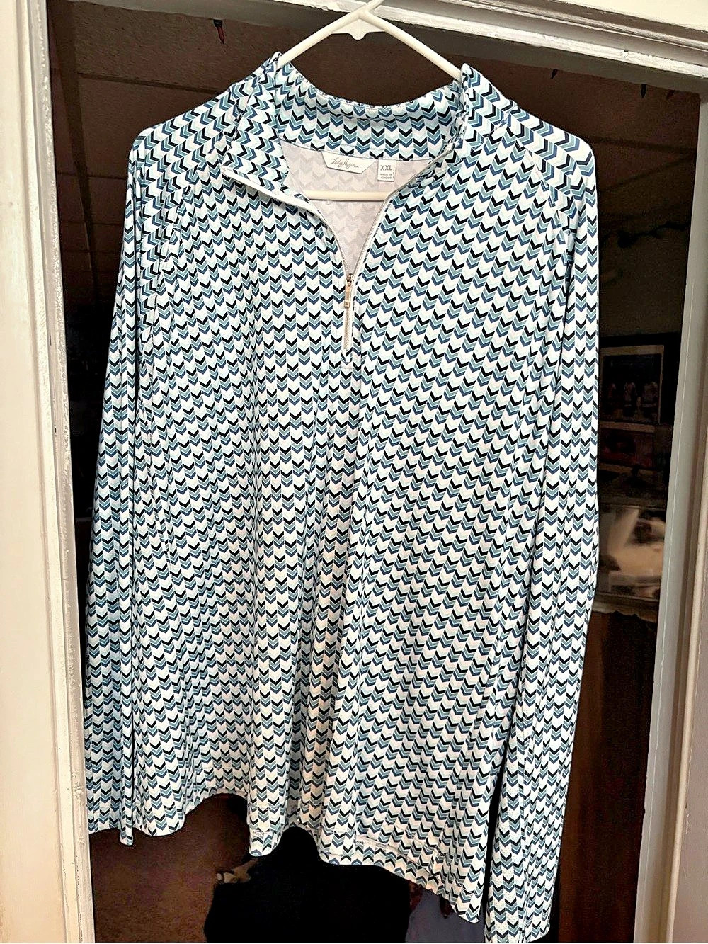 Lady Hagan UPF 50+ Skipper Popover Long Sleeve golf shirt White & Blue
